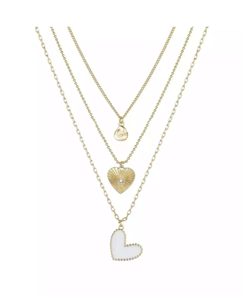 商品Unwritten|14K Gold Flash-Plated 3-Pieces White Enamel Genuine Crystal Heart Layered Pendants Set,价格¥377,第1张图片