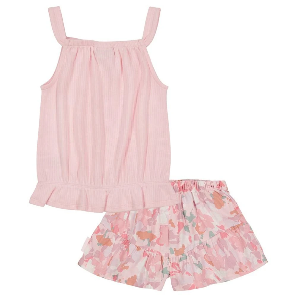 商品Calvin Klein|Little Girls Ribbed Knit Halter Top and Floral Skort, 2 Piece Set,价格¥179,第2张图片详细描述