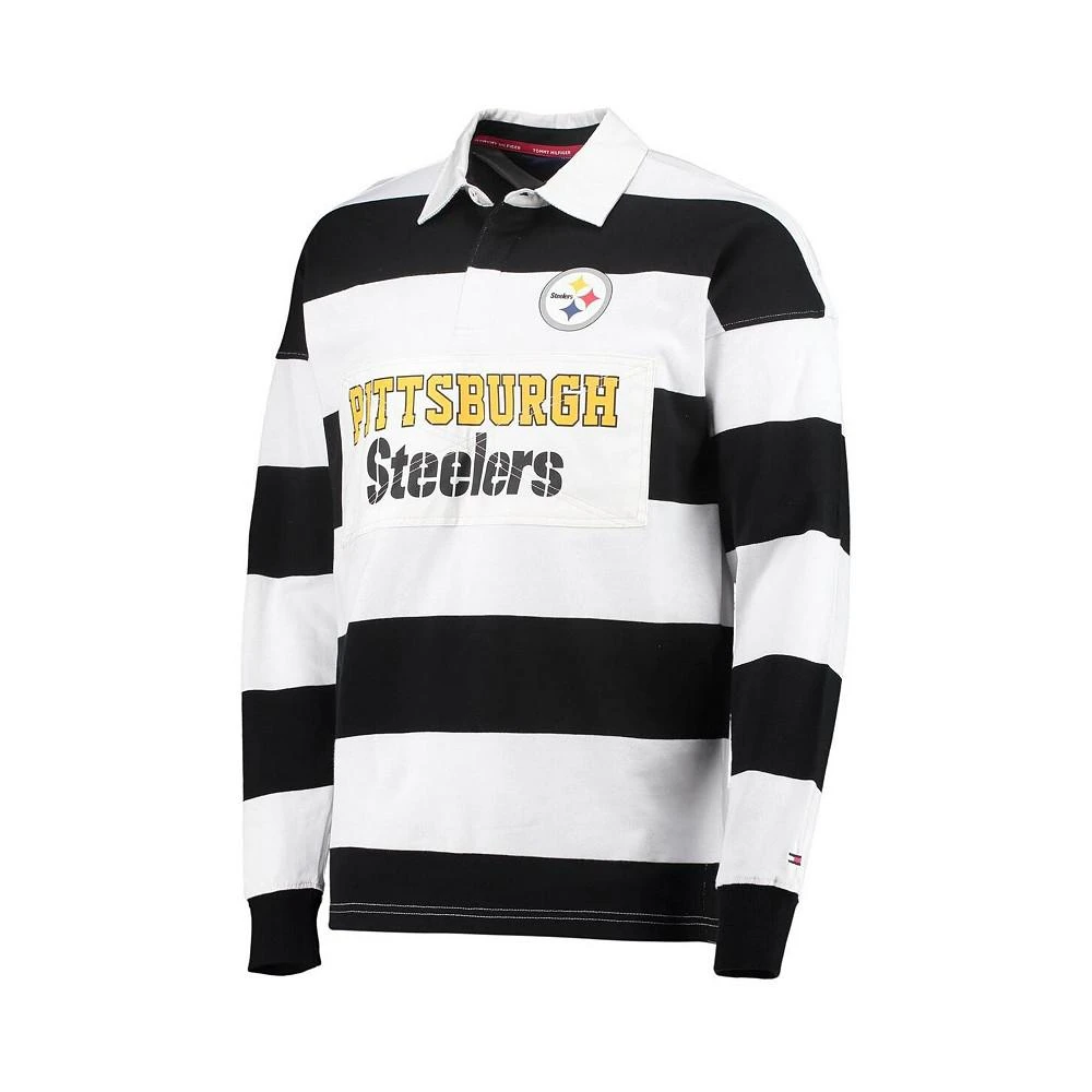 商品Tommy Hilfiger|Men's Black, White Pittsburgh Steelers Varsity Stripe Rugby Long Sleeve Polo Shirt,价格¥974,第2张图片详细描述