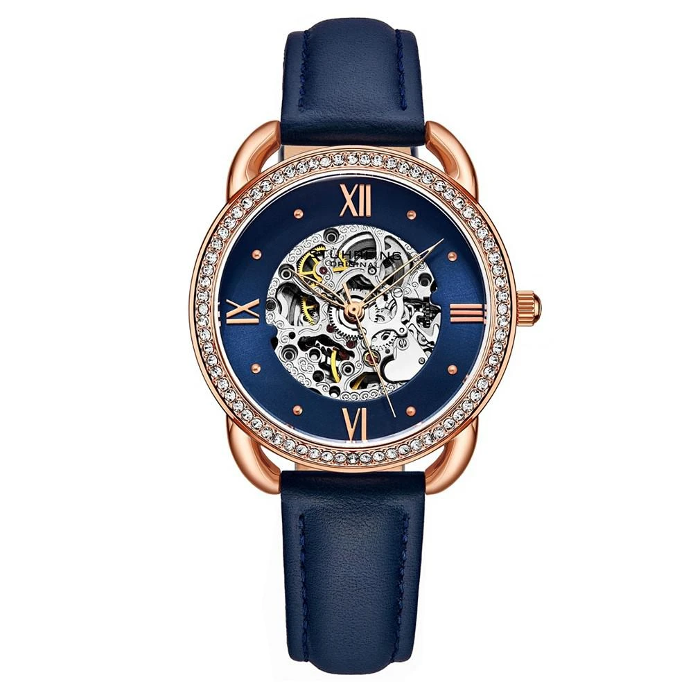 商品Stuhrling|Women's Automatic Blue Genuine Leather Strap Watch 36mm,价格¥1461,第1张图片