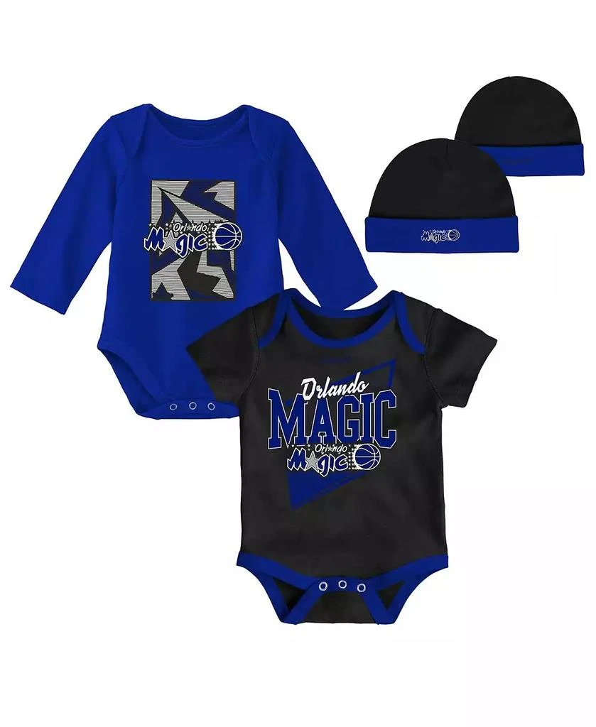 商品Mitchell & Ness|Newborn and Infant Boys and Girls Black, Blue Orlando Magic 3-Piece Hardwood Classics Bodysuits and Cuffed Knit Hat Set,价格¥299,第1张图片