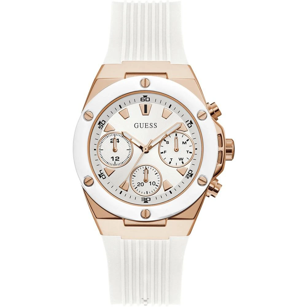 商品GUESS|Women's White Silicone Strap Watch 39mm,价格¥655,第1张图片