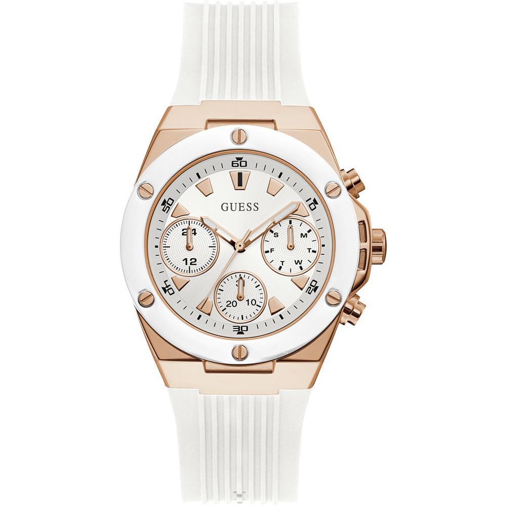 商品GUESS|Women's White Silicone Strap Watch 39mm,价格¥939,第1张图片