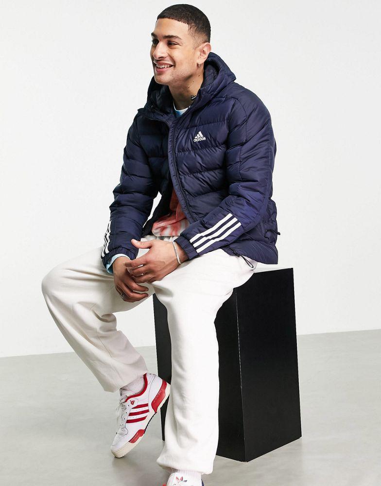 商品Adidas|adidas Outdoor puffer jacket with hood and three stripes in navy - BLACK,价格¥1018,第1张图片