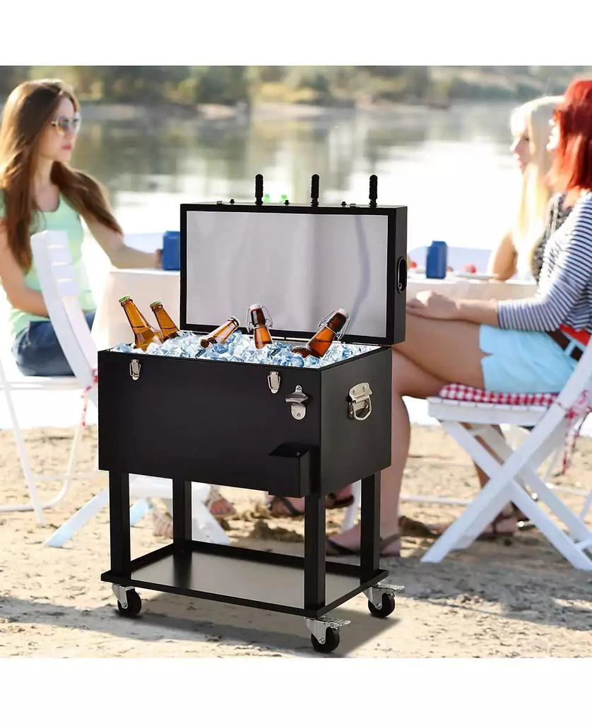 商品Outsunny|68QT Patio Cooler Ice Chest with Foosball Table Top, Portable Poolside Party Bar Cold Drink Rolling Cart on Wheels with Tray Shelf,价格¥1315,第2张图片详细描述