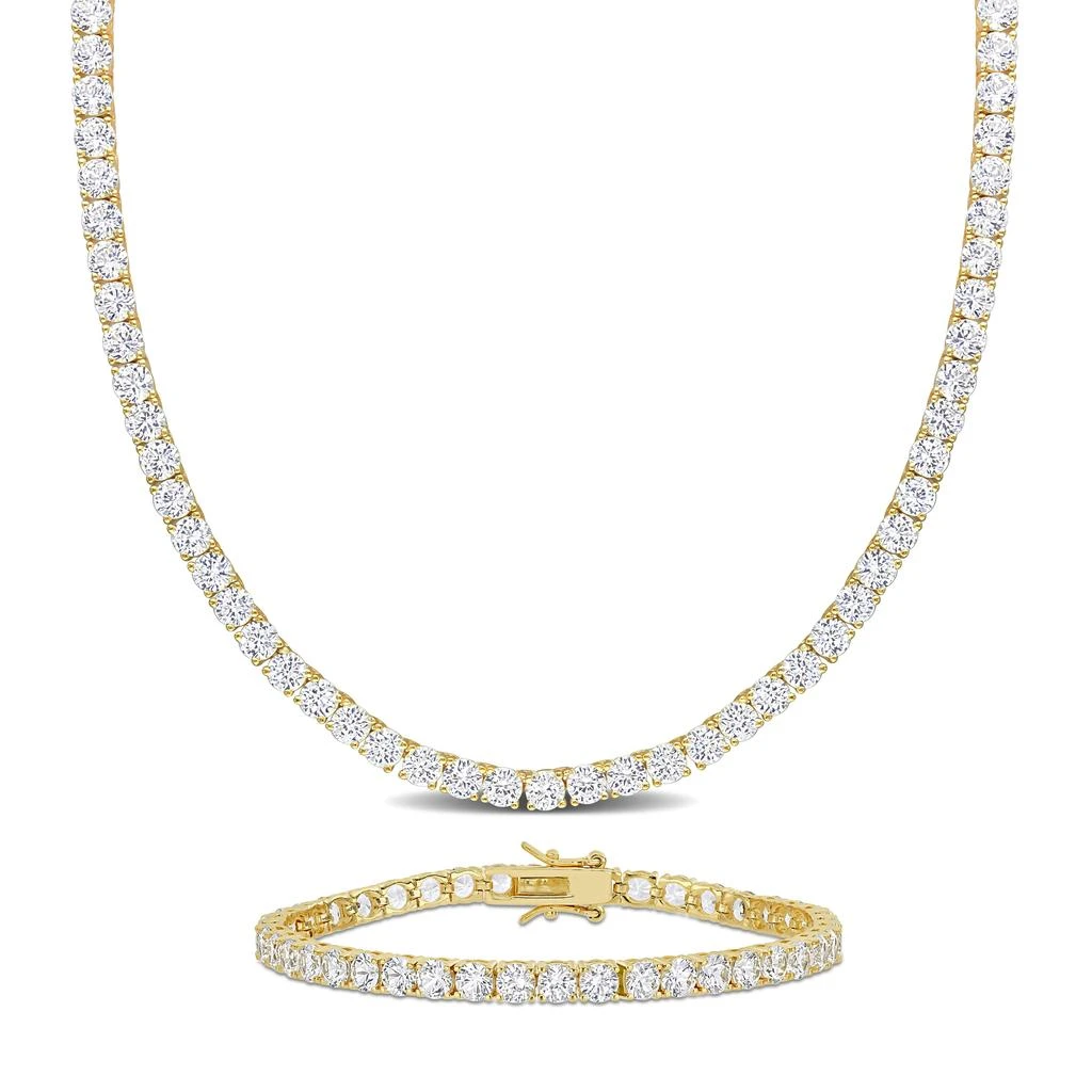 商品Mimi & Max|47 1/4ct TGW Created White Sapphire Tennis Bracelet and Necklace Set Yellow Silver,价格¥1125,第1张图片