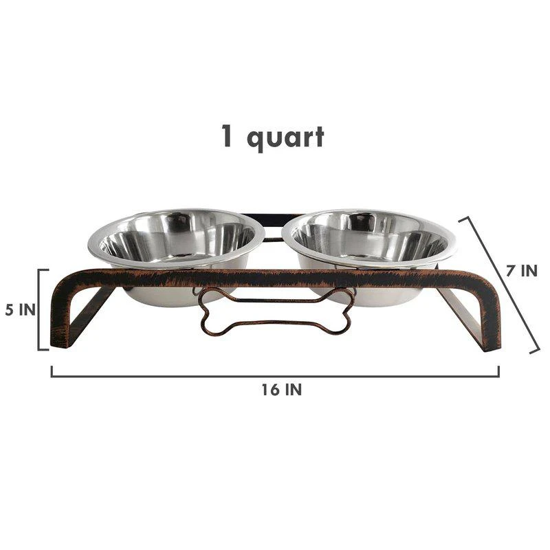 商品American Pet Supplies|Country Living Elevated Rustic Design Dog Bone Feeder with 2 Stainless Steel Bowls 1 QUART,价格¥188,第2张图片详细描述