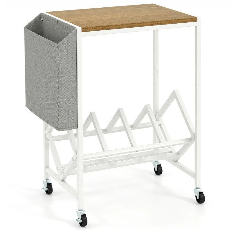 Rolling Record Player Stand 2-Tier with Vinyl Storage and Magazine Holder Bag 商品