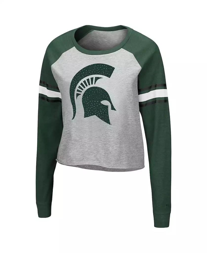 商品Colosseum|Women's Heathered Gray, Green Michigan State Spartans Decoder Pin Raglan Long Sleeve T-shirt,价格¥314,第2张图片详细描述