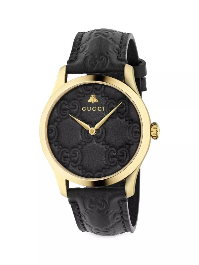 商品Gucci|G-Timeless Goldtone Stainless Steel Leather Strap Watch,价格¥10275,第1张图片