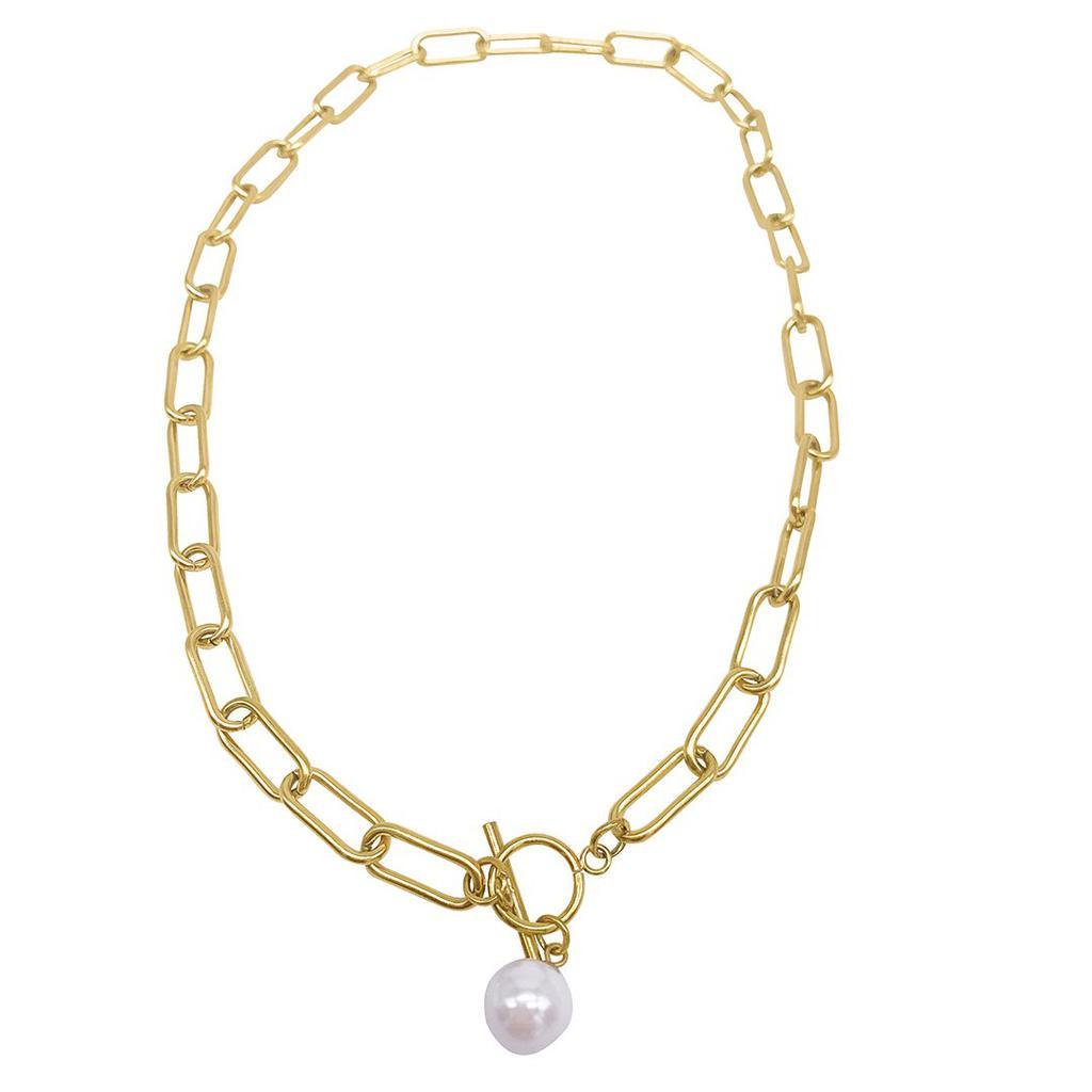 商品ADORNIA|Paper Clip Toggle Necklace with Pearl gold,价格¥261,第1张图片