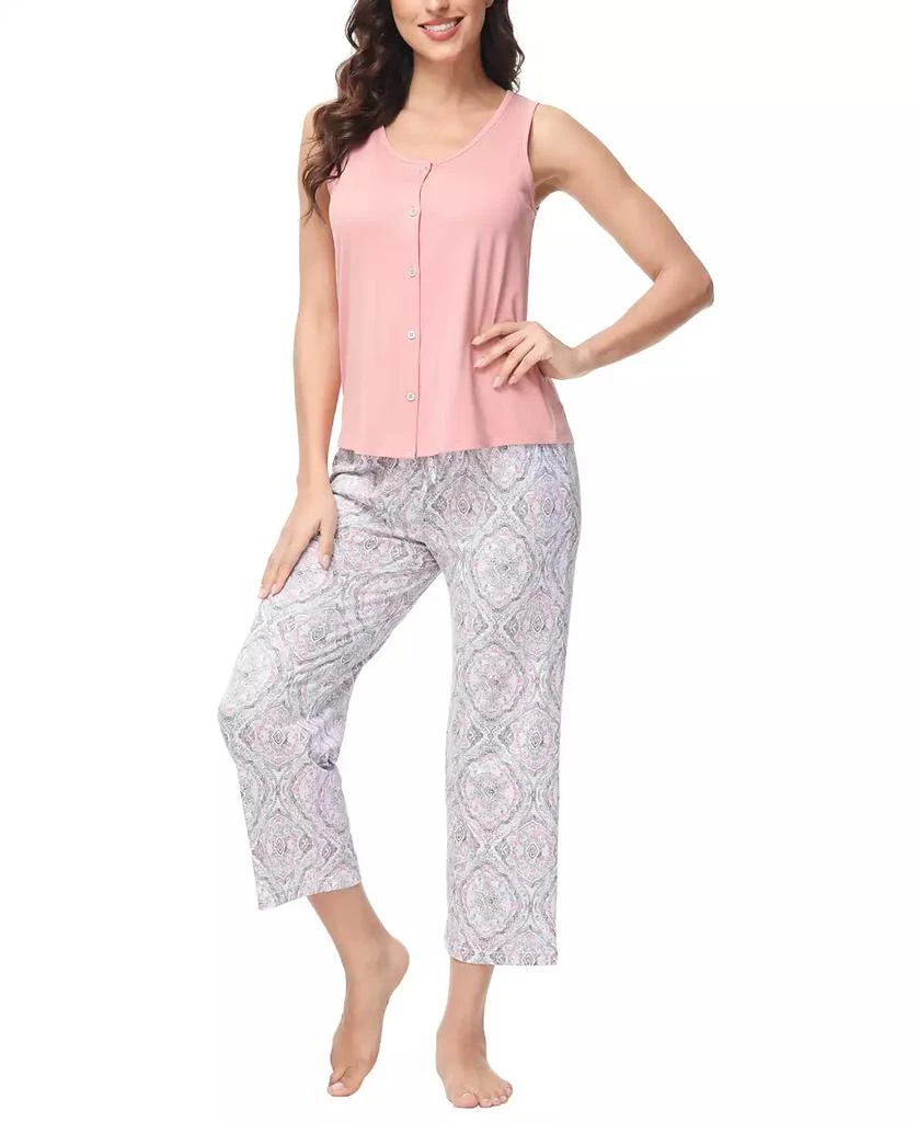商品INK+IVY|Women's 2 Piece Button Down Top with Cropped Wide Leg Pants Pajama Set,价格¥303,第1张图片