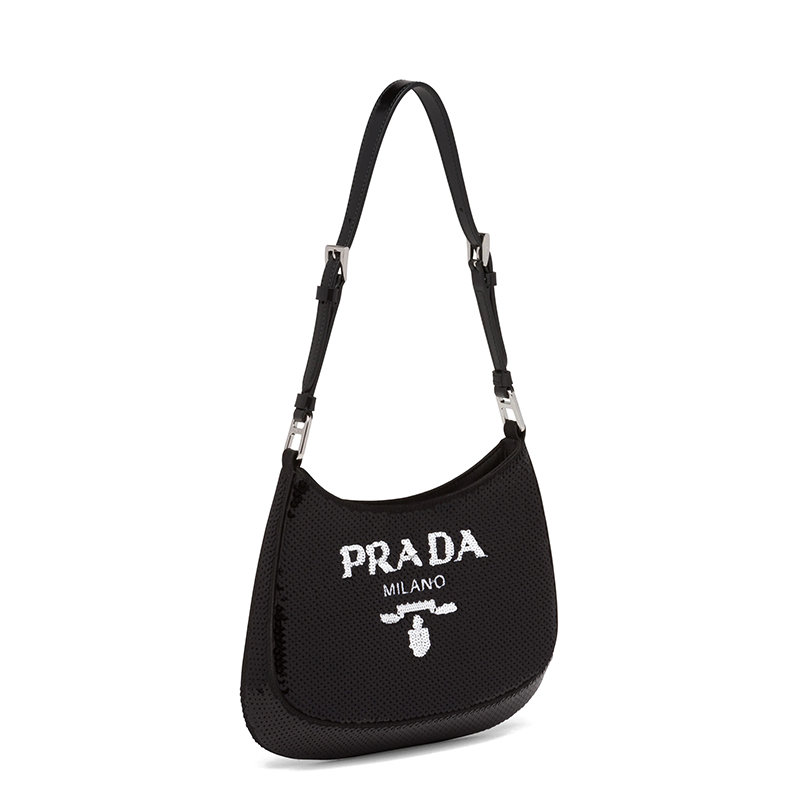 【预售3-7天】PRADA/普拉达 21年秋冬Cleo系列 女士黑色织物材质附可调式皮革饰带金属配件正面刺绣徽标手提斜跨单肩包1BC169_2DWY_F0967_V_HPO商品第3张图片规格展示