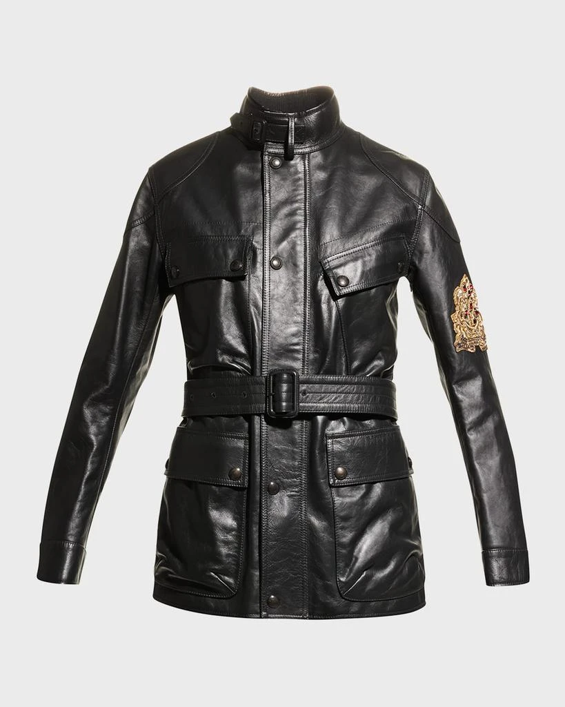 商品Ralph Lauren|Cadena Logo-Patch Belted Leather Moto Jacket,价格¥7029,第2张图片详细描述