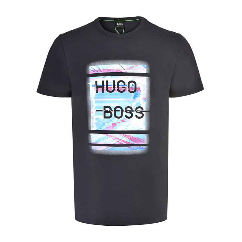 Hugo Boss 雨果博斯 男士棉质混纺LOGO图案圆领休闲短袖T恤 TEE8-50383423-410商品第2张图片规格展示
