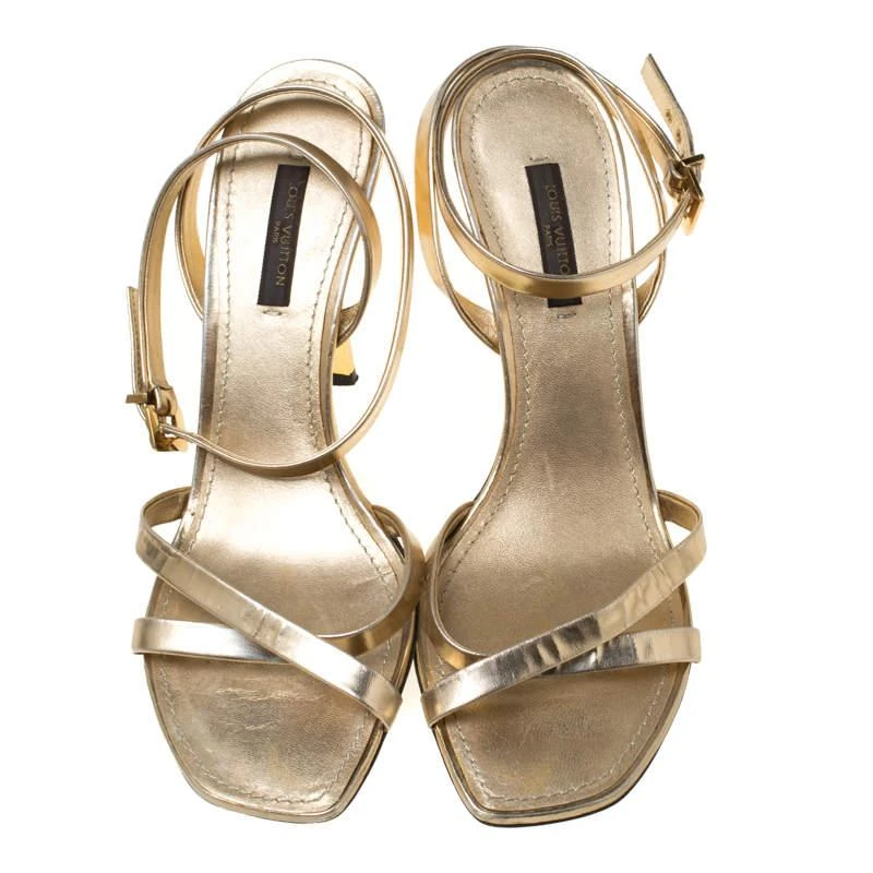 商品[二手商品] Louis Vuitton|Louis Vuitton Metallic Gold Leather Classic Strappy Sandals Size 37,价格¥9046,第3张图片详细描述