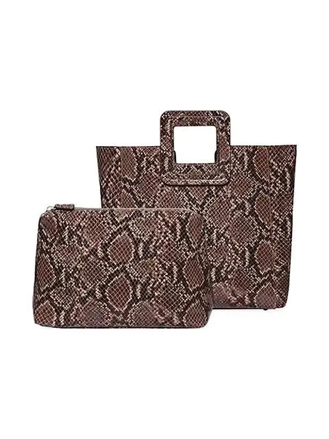 商品Staud|Shirley Snakeskin-Embossed Leather 托特包,价格¥2959,第4张图片详细描述