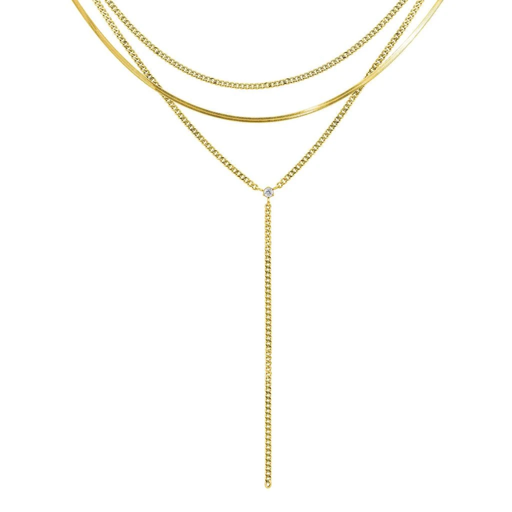 商品ADORNIA|14k Gold Plated Adjustable Curb Chain and Herringbone Lariat Y-Necklace Set,价格¥175,第1张图片