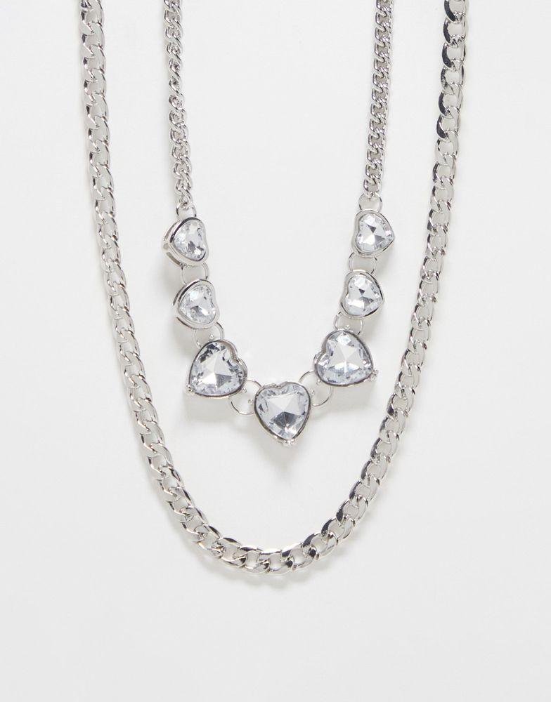 商品Reclaimed Vintage|Reclaimed Vintage unisex chunky heart and chain 2 pack necklaces,价格¥98,第1张图片