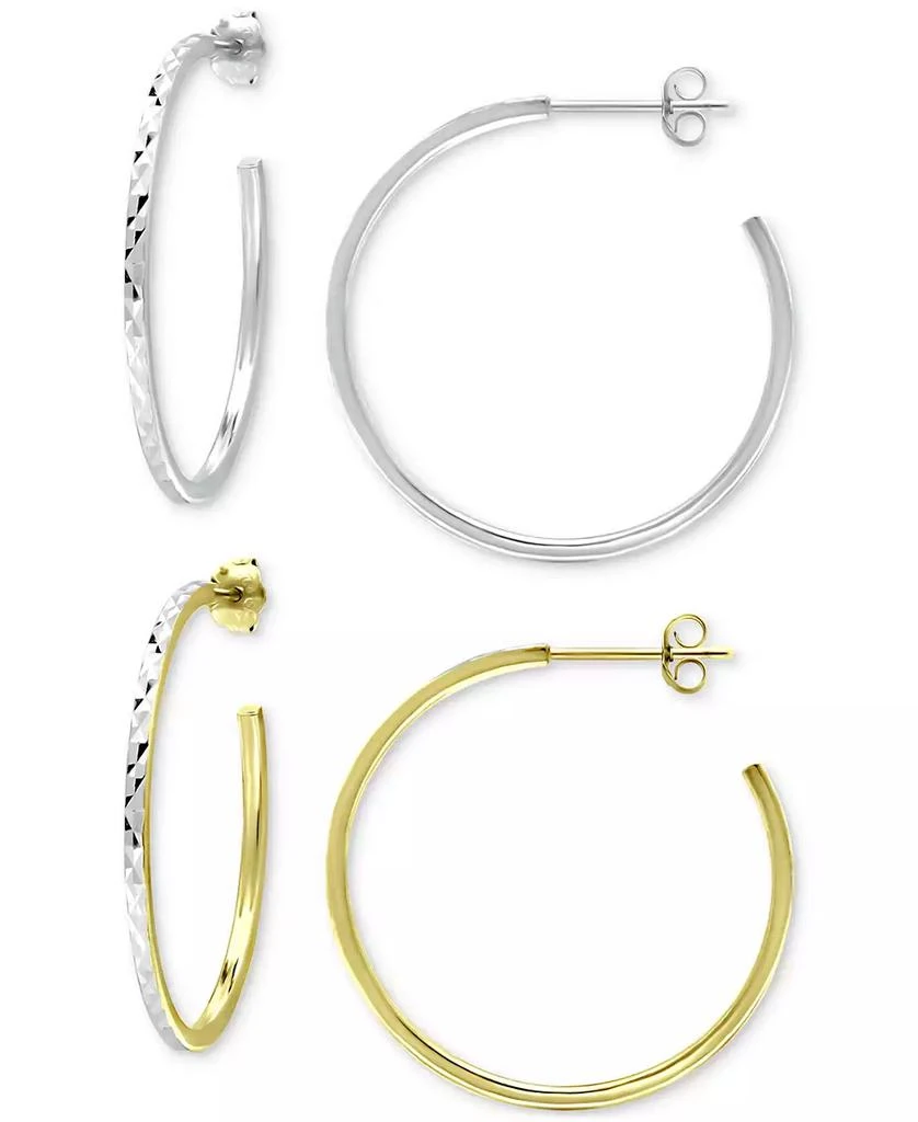 商品Giani Bernini|2-Pc. Set Textured Medium Hoop Earrings in Sterling Silver & 18k Gold-Plate, 1-1/4", Created for Macy's,价格¥190,第1张图片