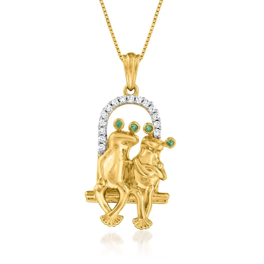 商品Ross-Simons|Ross-Simons White Topaz and . Emerald Frogs On Swing Pendant Necklace in 18kt Gold Over Sterling,价格¥1111,第1张图片