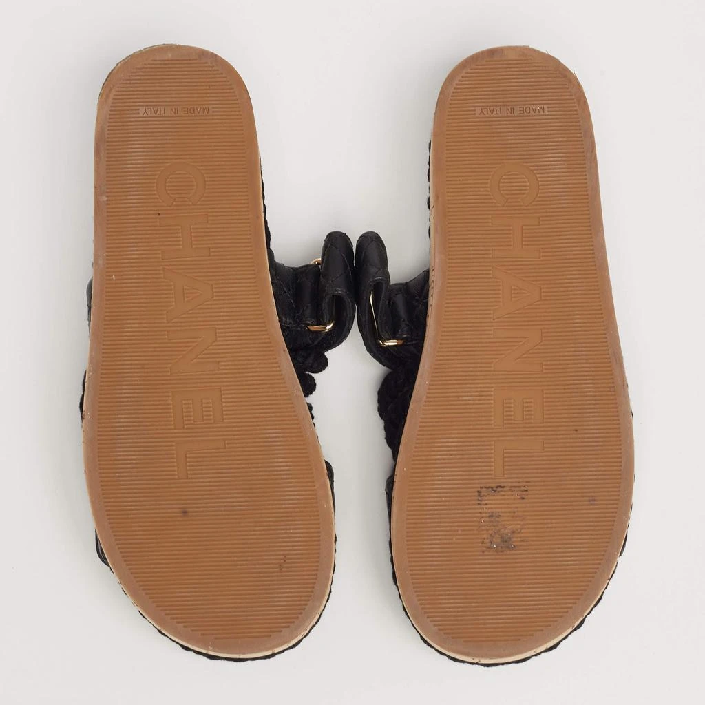 Chanel Black Leather Quilted Rope CC Flat Sandals Size 38 商品
