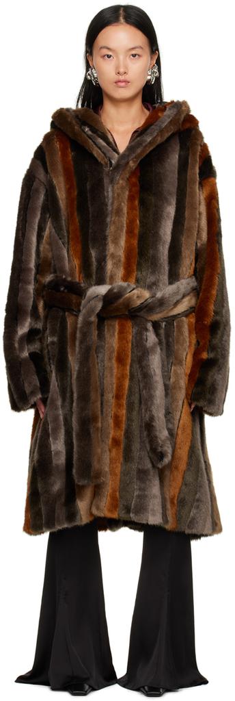 Brown Striped Faux-Fur Coat商品第1张图片规格展示