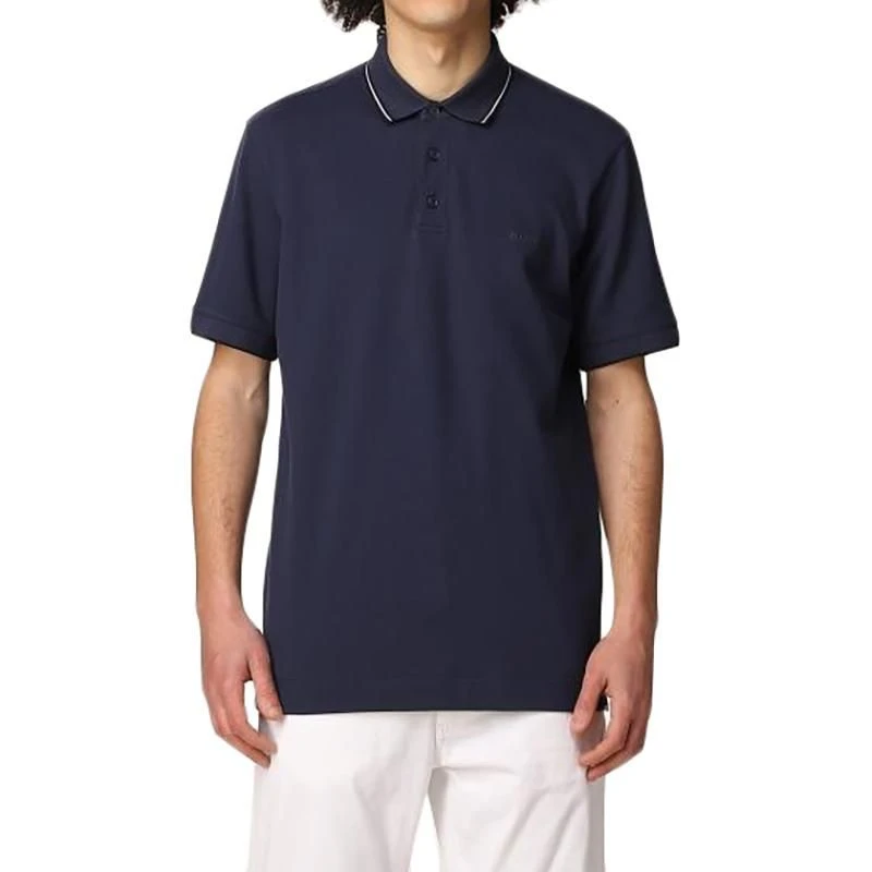 杰尼亚 男士蓝/灰色棉质衣领条纹设计短袖Polo衫  商品