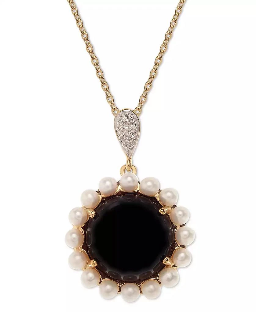 商品Macy's|Onyx, Freshwater Pearl (3mm) & White Topaz Accent 18" Pendant Necklace in 14k Gold-Plated Sterling Silver,价格¥1702,第1张图片