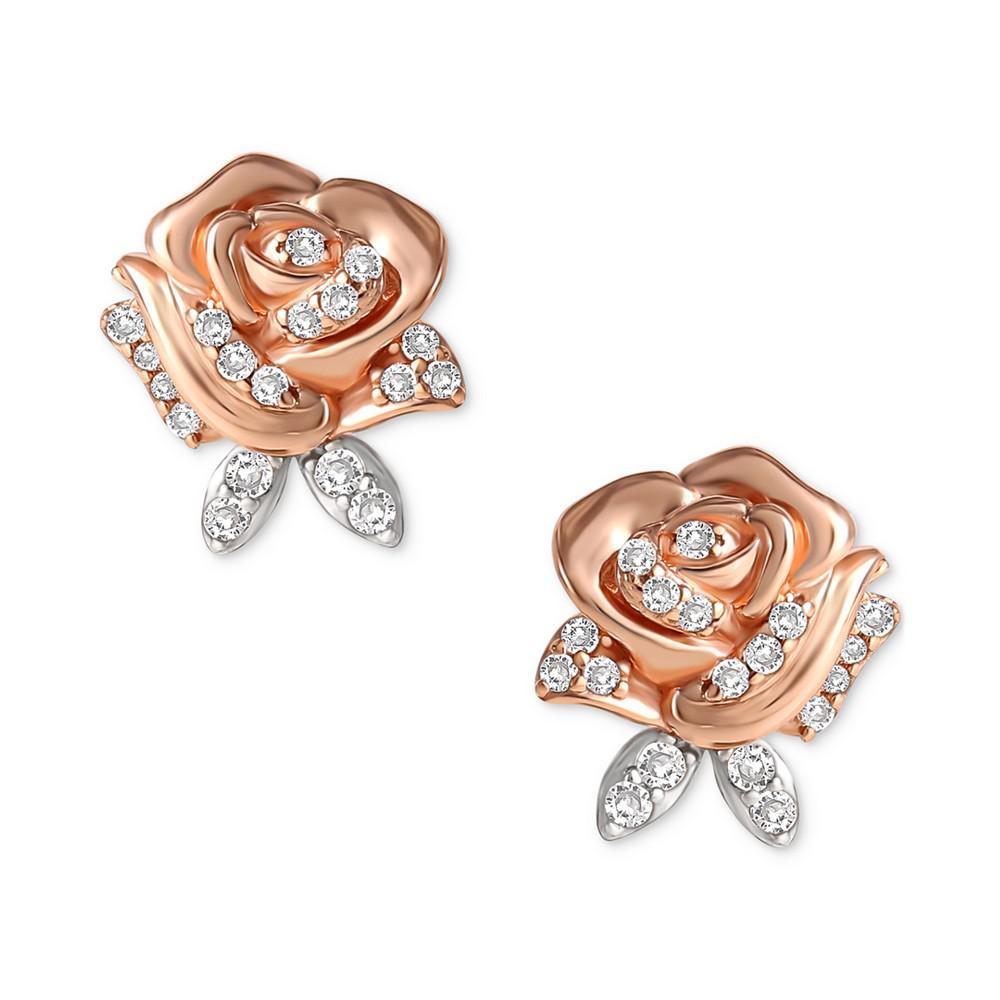 商品Disney|Cubic Zirconia Rose Beauty & The Beast Stud Earrings in Sterling Silver & 18k Rose Gold-Plate,价格¥279,第5张图片详细描述
