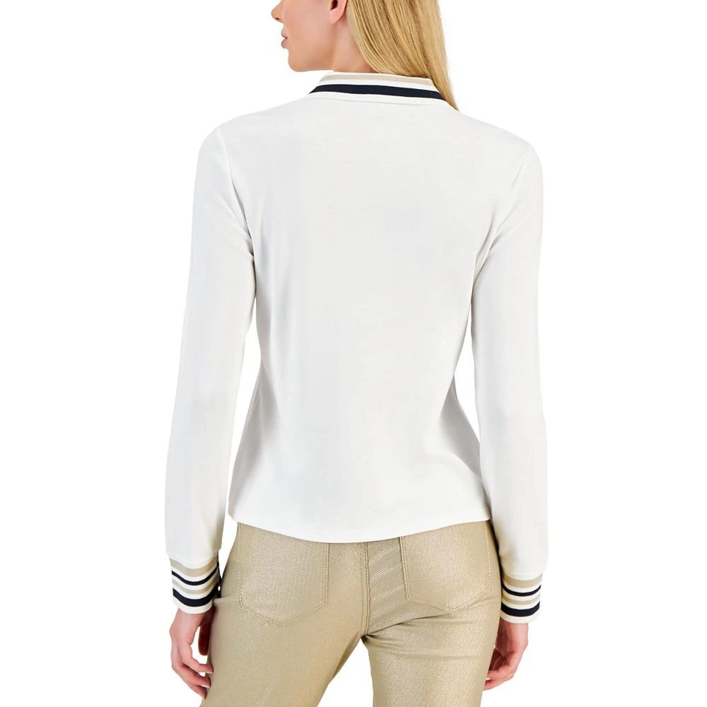商品Tommy Hilfiger|Women's Cotton Striped-Collar Long-Sleeve Zip Polo,价格¥392,第2张图片详细描述
