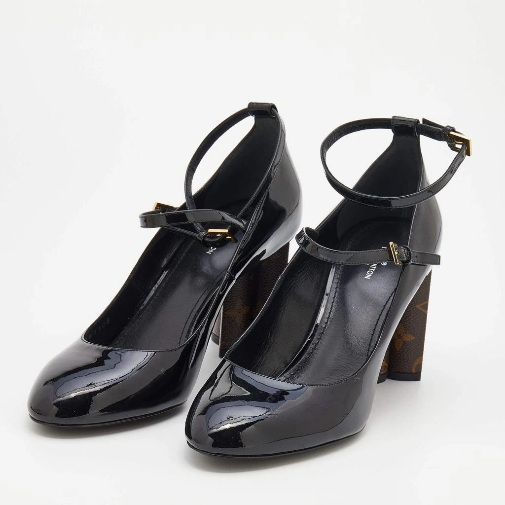 商品[二手商品] Louis Vuitton|Louis Vuitton Black Patent Leather Ankle Strap Block Heel Pumps Size 40,价格¥5817,第2张图片详细描述