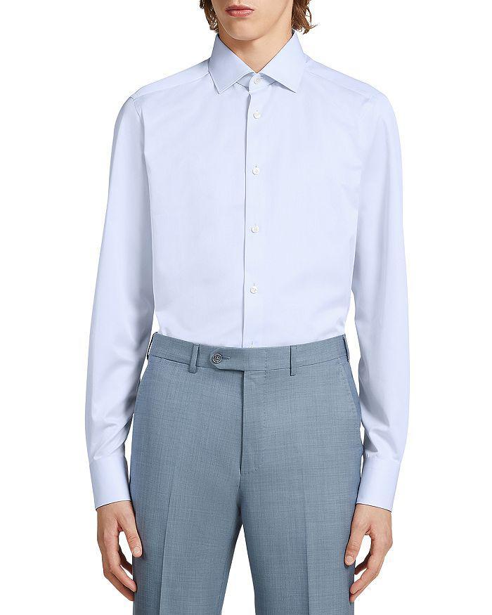 商品Zegna|Micro Striped Trecapi Tailored Fit Long Sleeve Shirt Brand Name,价格¥4834,第1张图片