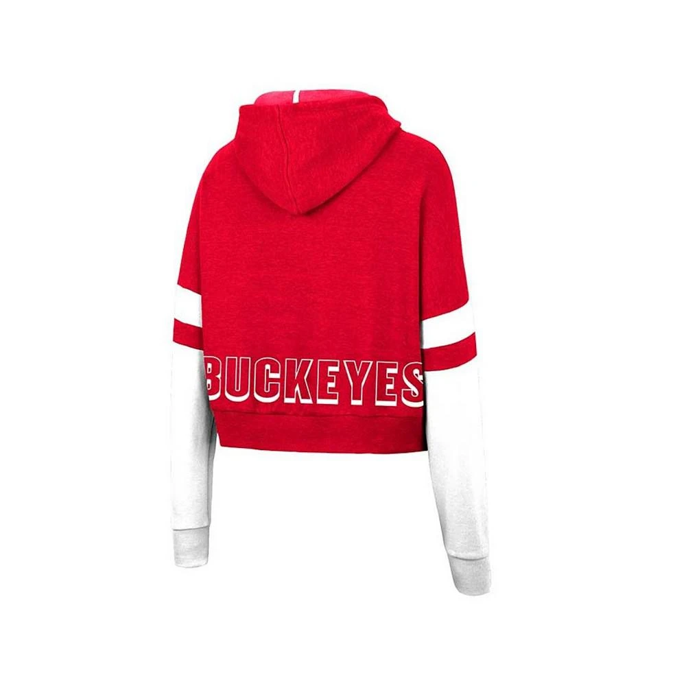 商品Colosseum|Women's Heather Scarlet Ohio State Buckeyes Throwback Stripe Arch Logo Cropped Pullover Hoodie,价格¥376,第2张图片详细描述