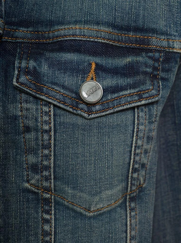 商品Ganni|Blue Cropped Jacket With Branded Buttons And Logo Patch In Stretch Cotton Denim Woman,价格¥1748,第3张图片详细描述