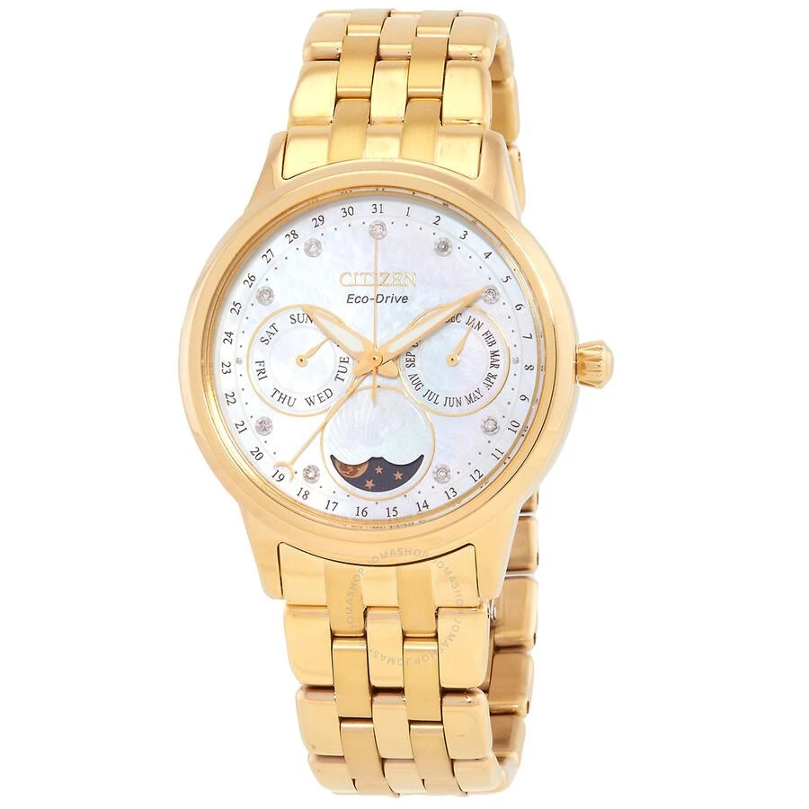 商品Citizen|Calendrier Moon Phase Diamond White Mother of Pearl Dial Ladies Watch FD0002-57D,价格¥2224,第1张图片