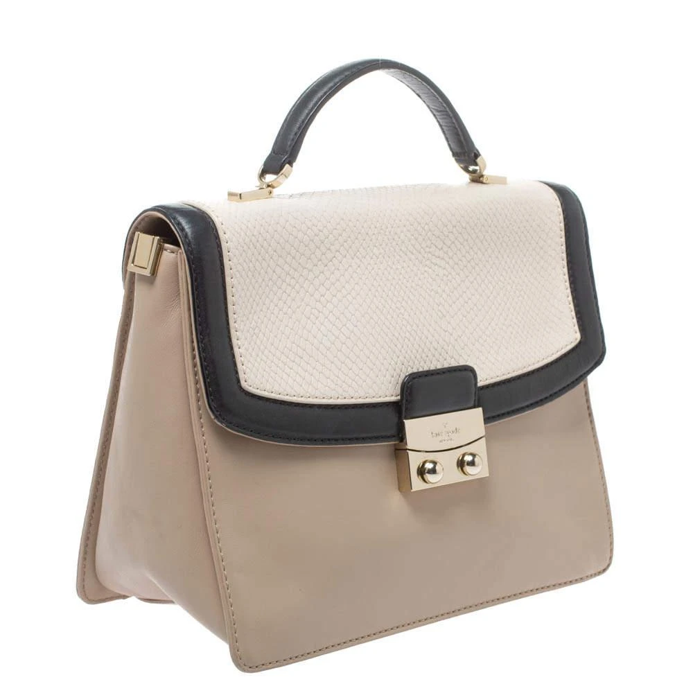 商品[二手商品] Kate Spade|Kate Spade Beige/Black Snakeskin Embossed Leather Pushlock Flap Top Handle Bag,价格¥1449,第3张图片详细描述
