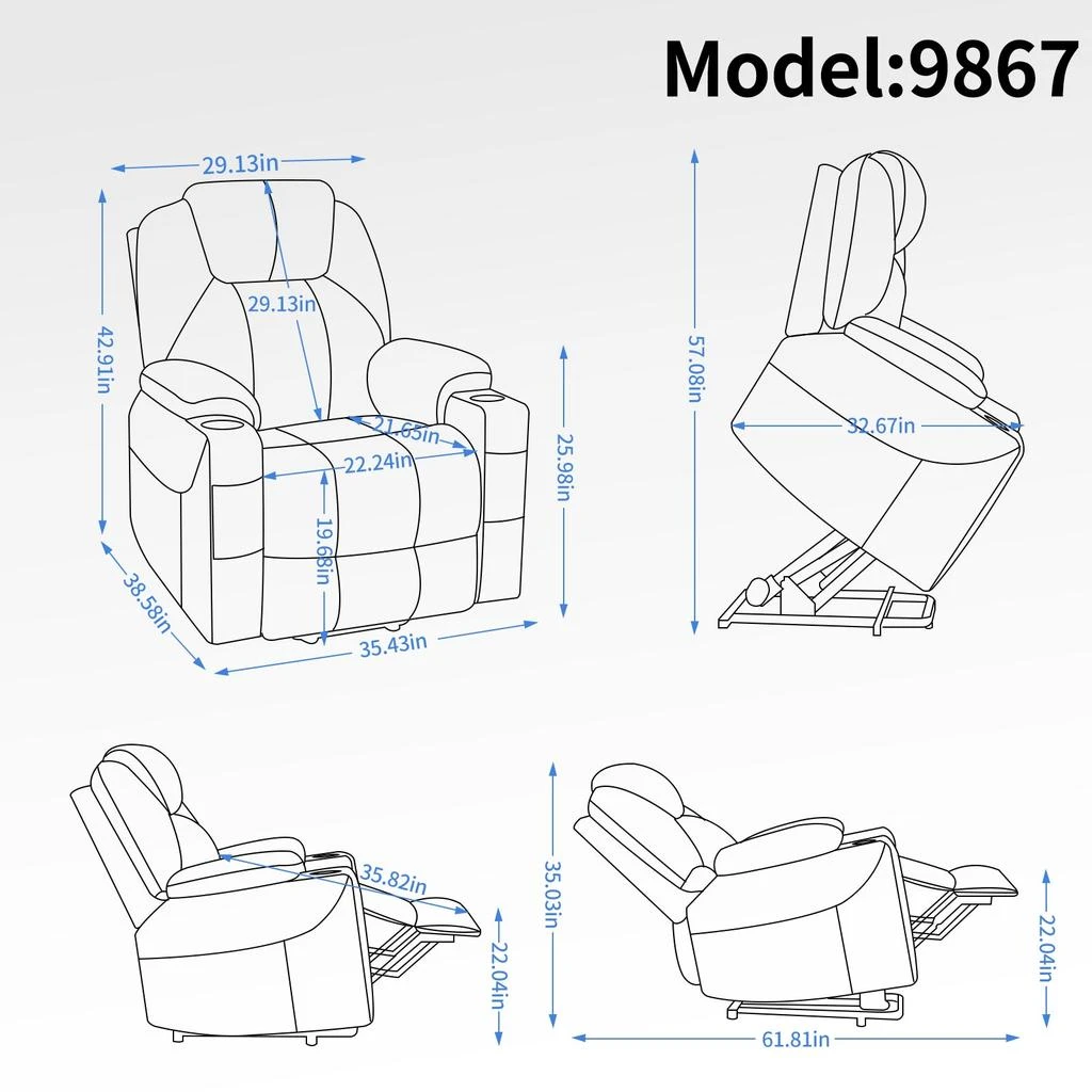 Streamdale Chenille Power Lift Recliner Chair with Massage and Heating 商品