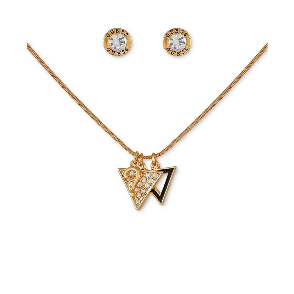 商品GUESS|Gold-Tone Crystal Triangle Pendant Necklace & Stud Earrings Gift Set,价格¥75,第1张图片