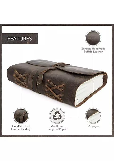 商品Asheville|Genuine Leather Journal Notebook Unlined 120 Pages Handmade Leather Bound Daily Sketch Note Pad 8 X 6,价格¥232,第2张图片详细描述