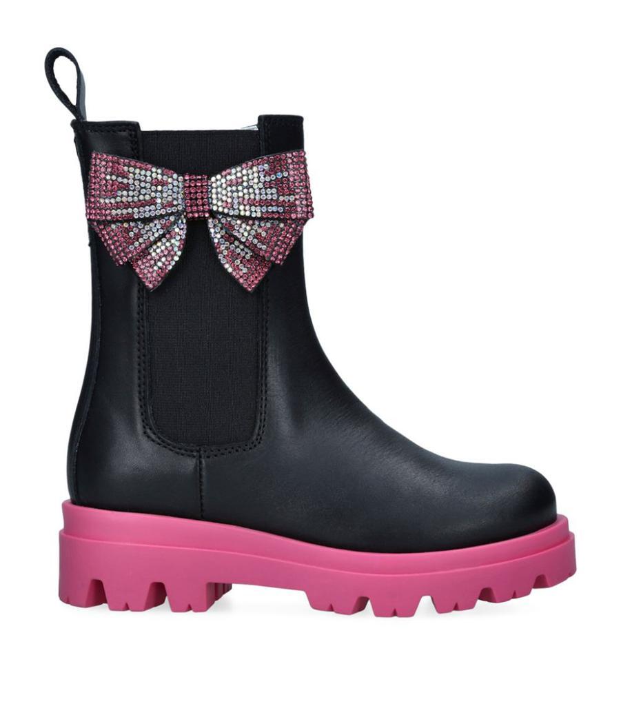 商品MONNALISA|Leather Crystal Bow Ankle Boots,价格¥2125,第5张图片详细描述