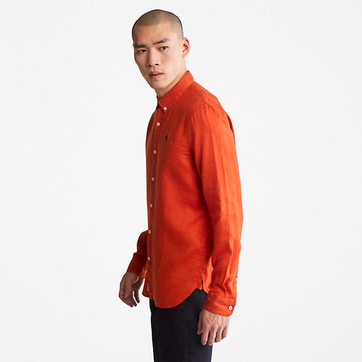 Mill River Slim-Fit Linen Shirt for Men in Orange商品第4张图片规格展示