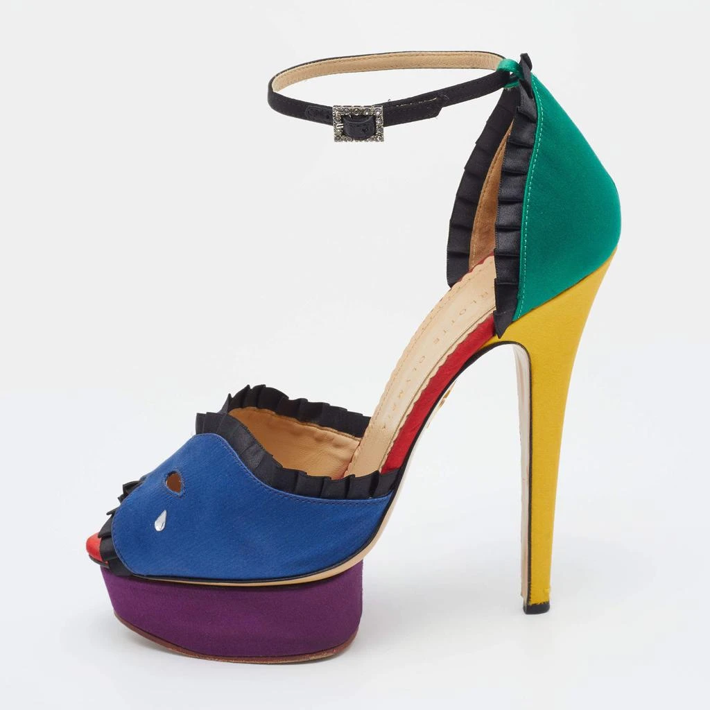 商品[二手商品] Charlotte Olympia|Charlotte Olympia Multicolor Satin Embellished Platform Ankle Strap Sandals Size 39,价格¥1122,第1张图片