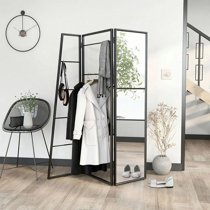 Birdsall Black Coat Rack Stand with Mirror 商品