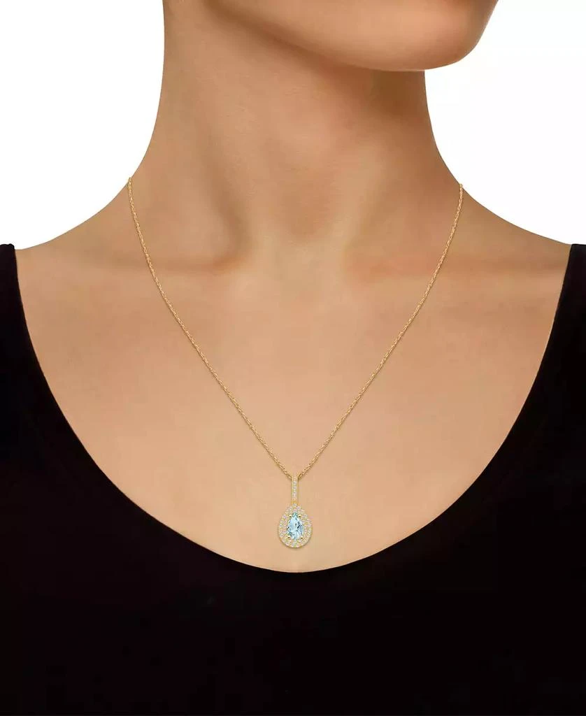 商品Macy's|Aquamarine (3/4 Ct. T.W.) and Diamond (3/8 Ct. T.W.) Halo Pendant Necklace in 14K Yellow Gold,价格¥32010,第2张图片详细描述