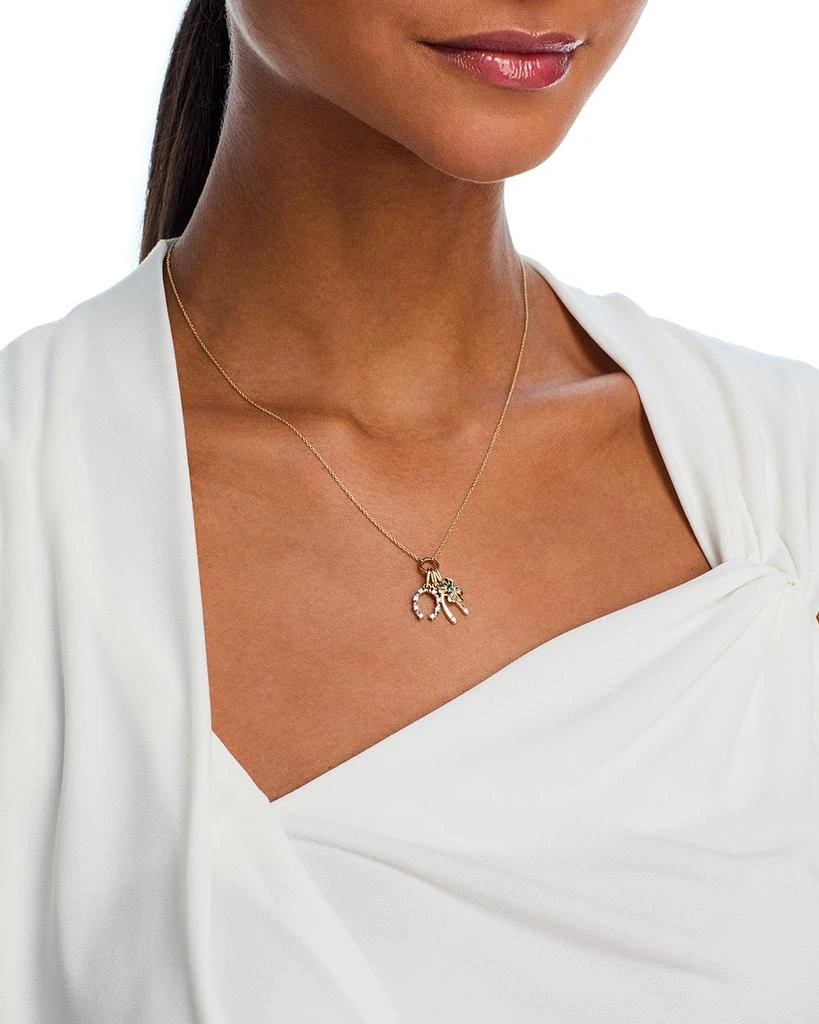 Emerald & Diamond Luck Motif Charm Pendant Necklace in 14K Yellow Gold, 18" 商品