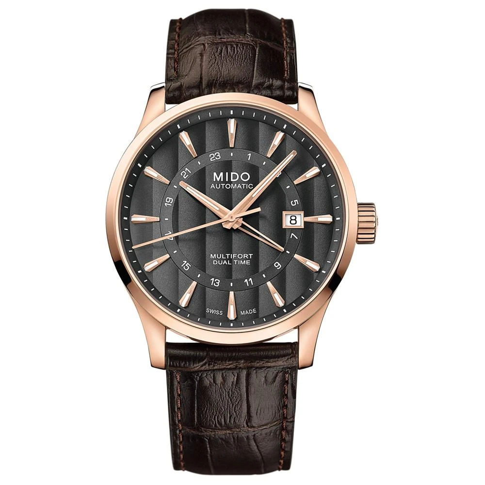 商品MIDO|Men's Swiss Automatic Multifort Dual Time Brown Leather Strap Watch 42mm,价格¥8906,第1张图片