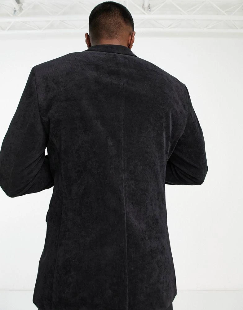 Topman Topman velvet cord suit jacket in black 2