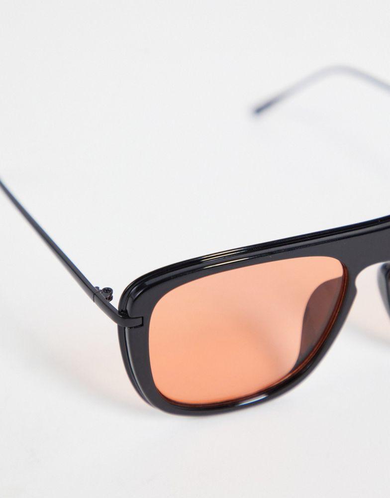 ASOS DESIGN aviator sunglasses in black with orange lens商品第2张图片规格展示