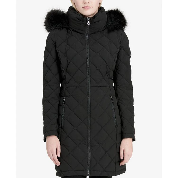 商品Calvin Klein|Faux-Fur-Trim Stretch Down Coat,价格¥1197,第1张图片